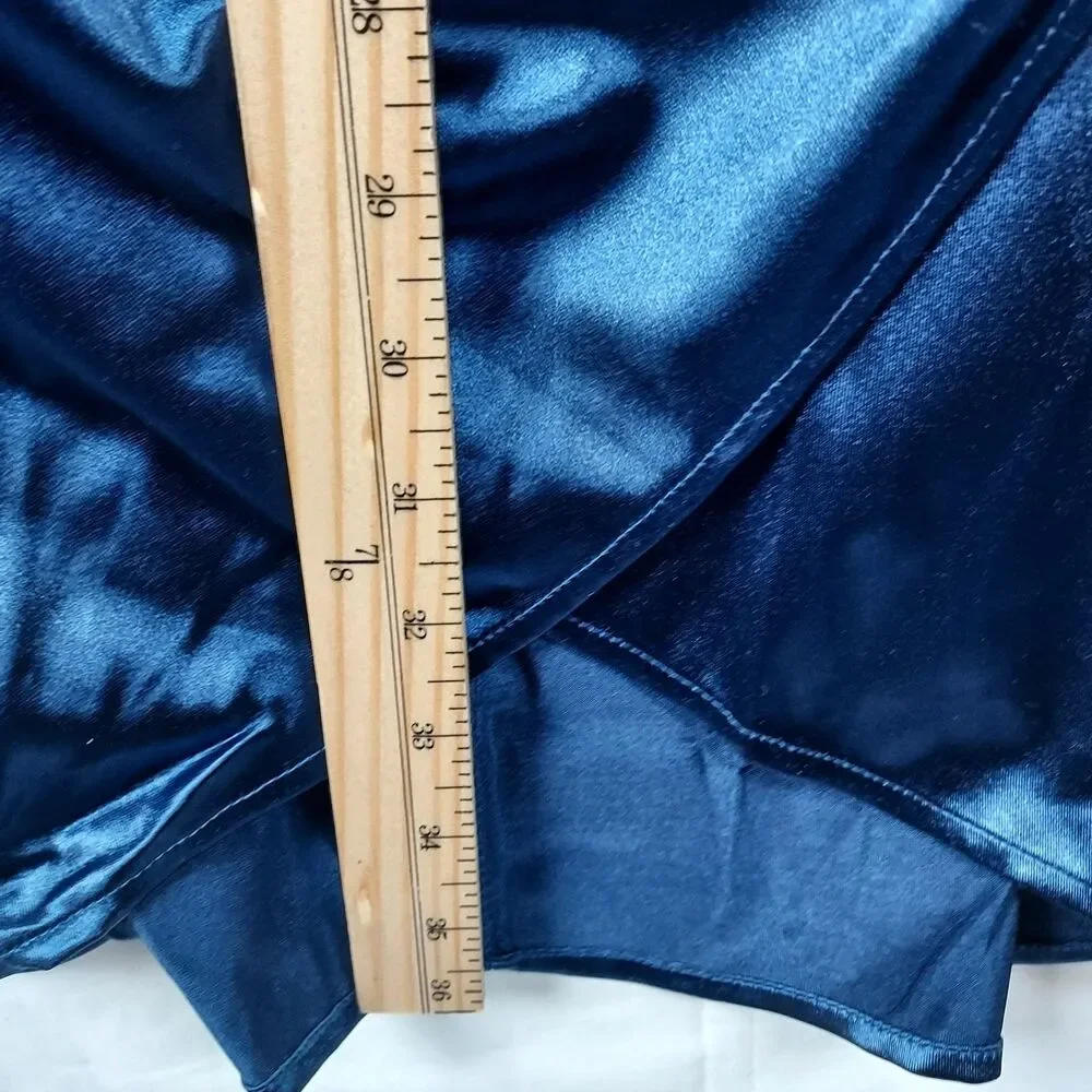 Yajedo Satin V-Neck Dress Size Large Blue Party/Cocktail Long Sleeve New